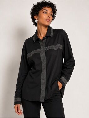 GIANNI VERSACE COUTURE Vintage 100% Silk Black Contrast Stitch Shirt Size 46